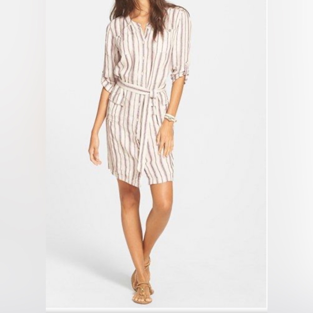 Caslon 100% Linen Cargo Belted Shirtdress Size XS